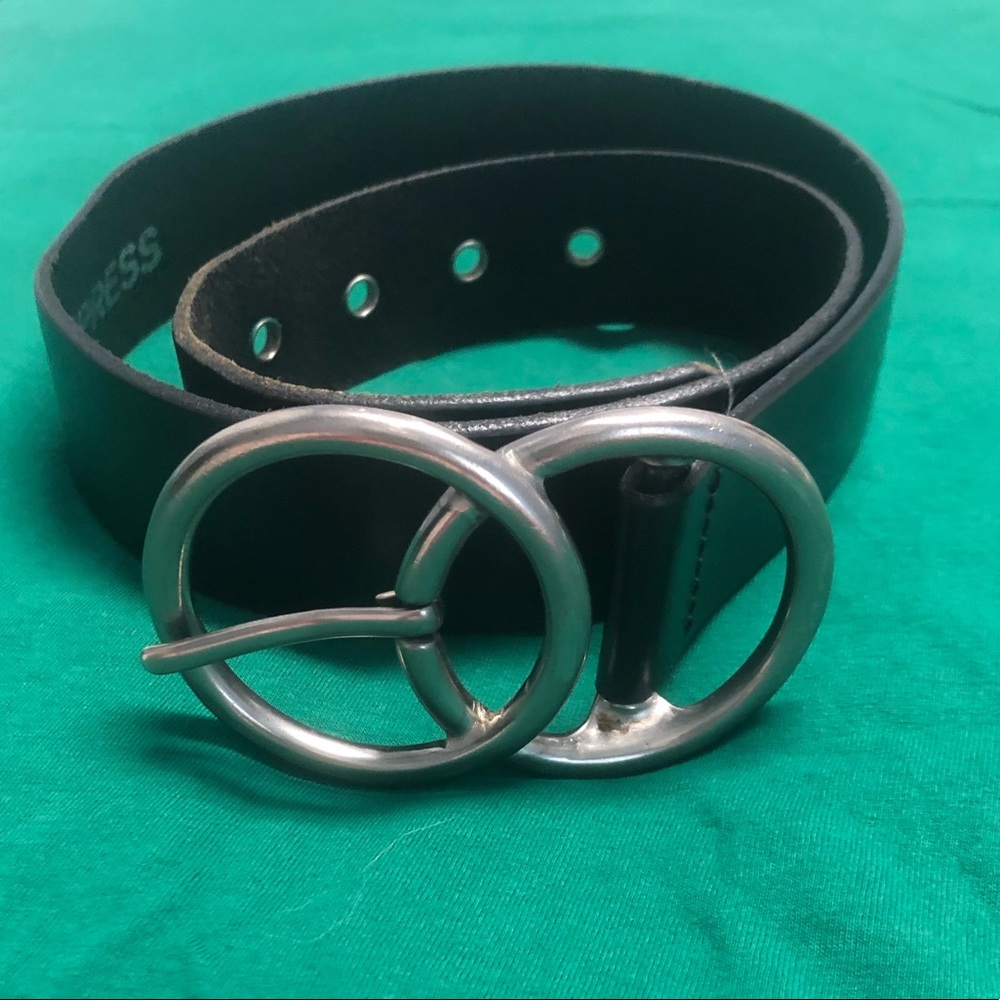 Express, Genuine leather black, silver double O buckle. Vintage